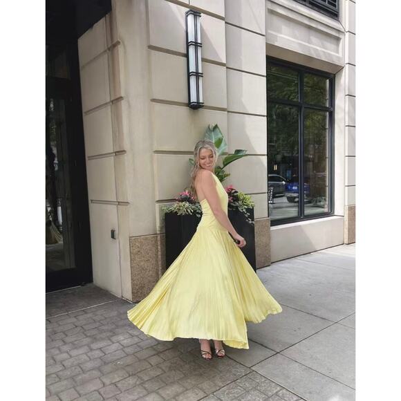 TUCKERNUCK Alexis Saab Yellow Pleated Midi Dress NWT Size Small - Picture 3 of 7